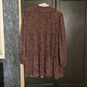 Womens Mock neck flowy tiered long sleve shift dress Animal print  Size XL  New